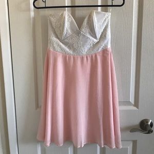 TOBI Pink/White Strapless Flow Dress